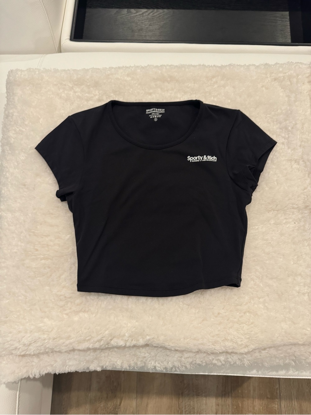 Sporty & Rich Black Cropped Scoop Neck Tee NWOT